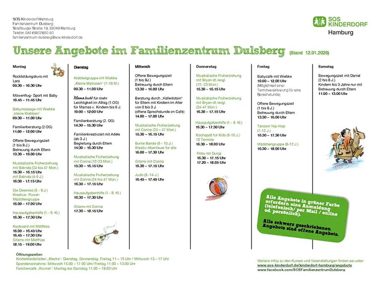 Wochenplan Familienzentrum Dulsberg November